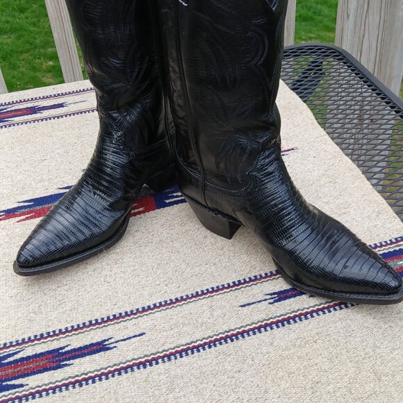 VINTAGE 80's JUSTIN COWBOY BOOTS - BLACK LIZARD/LEATHER - WOMEN'S 7.5 B - L4705 - Picture 11 of 13